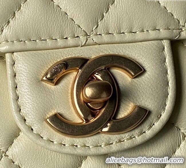 Luxury Cheap Chanel Lambskin Leather Small Flap Bag with Chain Top Handle AS5813 Yellow 2025