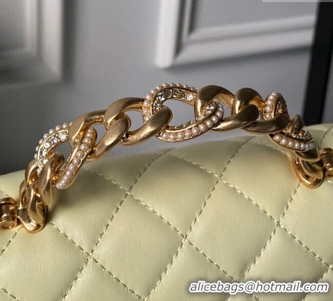 Luxury Cheap Chanel Lambskin Leather Small Flap Bag with Chain Top Handle AS5813 Yellow 2025