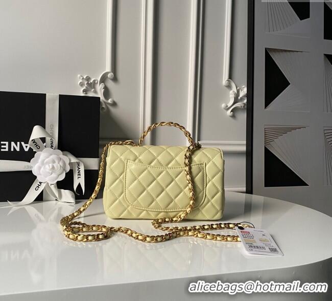 Luxury Cheap Chanel Lambskin Leather Small Flap Bag with Chain Top Handle AS5813 Yellow 2025