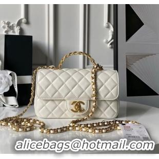 Good Looking Chanel Lambskin Leather Small Flap Bag with Chain Top Handle AS5813 White 2025