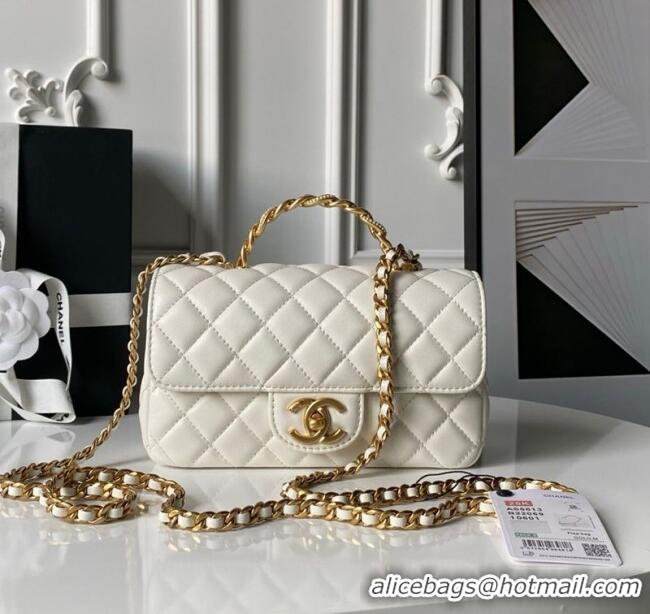 Good Looking Chanel Lambskin Leather Small Flap Bag with Chain Top Handle AS5813 White 2025