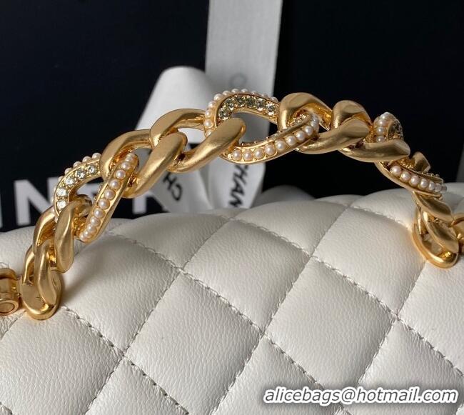 Good Looking Chanel Lambskin Leather Small Flap Bag with Chain Top Handle AS5813 White 2025