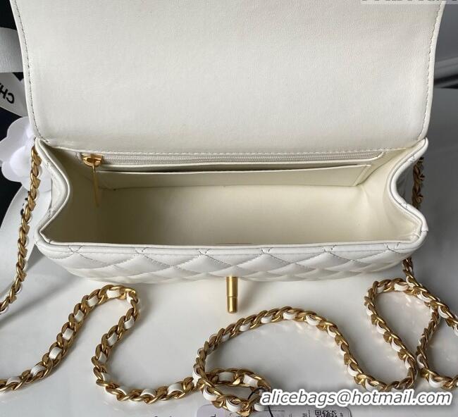 Good Looking Chanel Lambskin Leather Small Flap Bag with Chain Top Handle AS5813 White 2025
