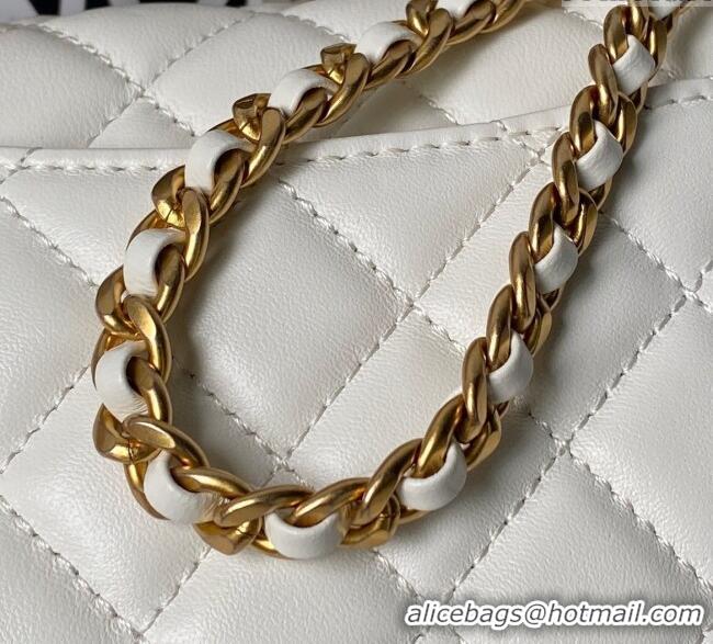 Good Looking Chanel Lambskin Leather Small Flap Bag with Chain Top Handle AS5813 White 2025