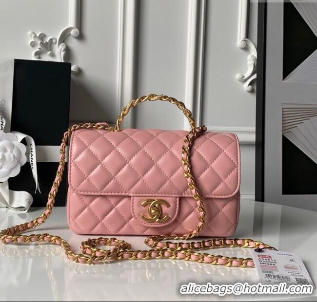 Best Product Chanel Lambskin Leather Small Flap Bag with Chain Top Handle AS5813 Pink 2025