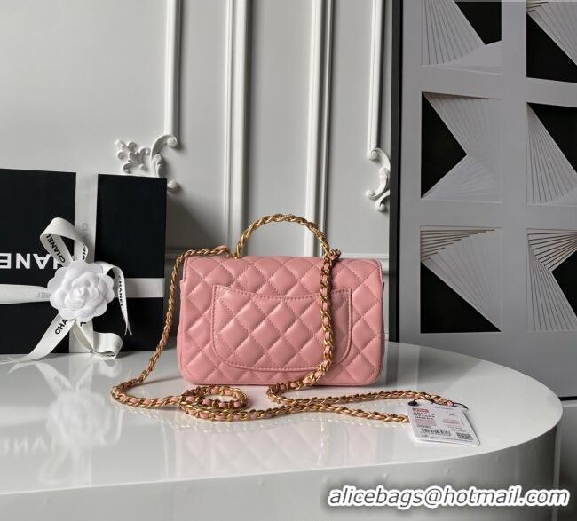 Best Product Chanel Lambskin Leather Small Flap Bag with Chain Top Handle AS5813 Pink 2025