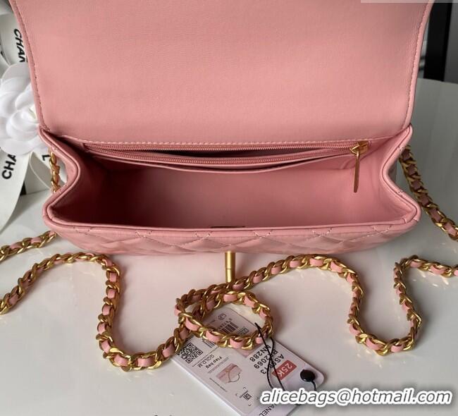 Best Product Chanel Lambskin Leather Small Flap Bag with Chain Top Handle AS5813 Pink 2025