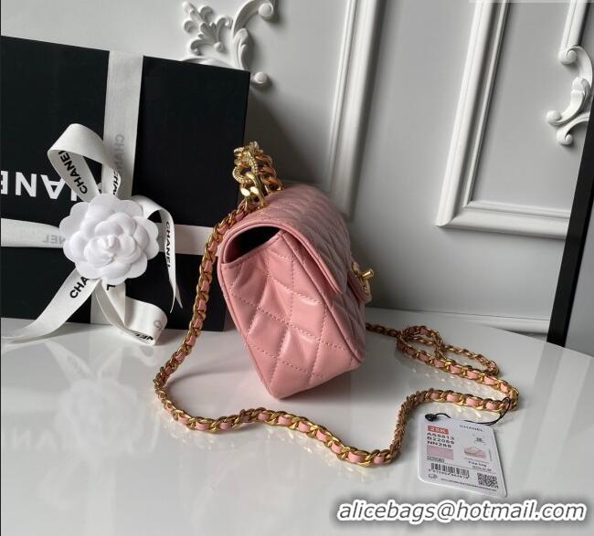 Best Product Chanel Lambskin Leather Small Flap Bag with Chain Top Handle AS5813 Pink 2025