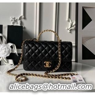 Reasonable Price Chanel Lambskin Leather Flap Bag with Chain Top Handle AS5814 Black 2025