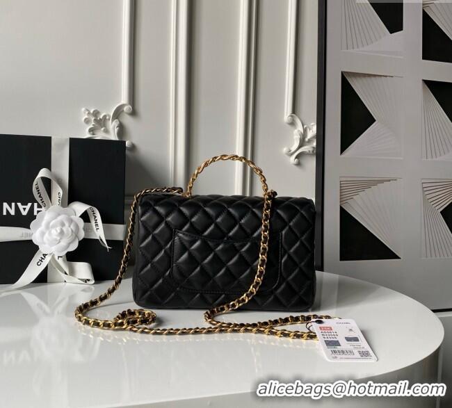 Reasonable Price Chanel Lambskin Leather Flap Bag with Chain Top Handle AS5814 Black 2025