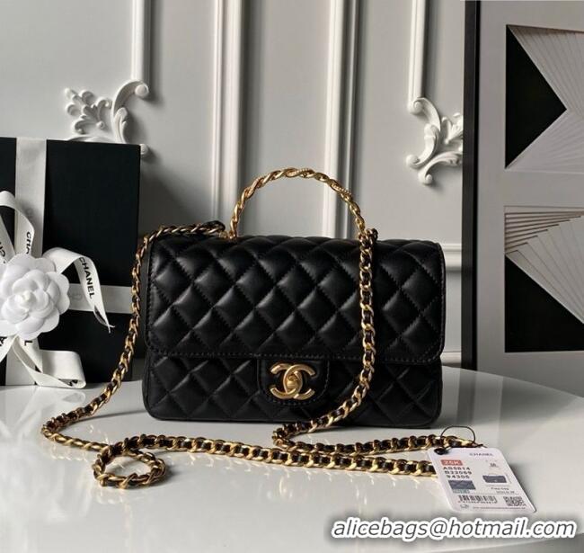 Reasonable Price Chanel Lambskin Leather Flap Bag with Chain Top Handle AS5814 Black 2025