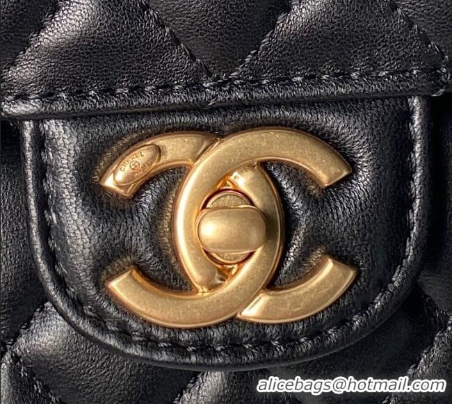 Reasonable Price Chanel Lambskin Leather Flap Bag with Chain Top Handle AS5814 Black 2025