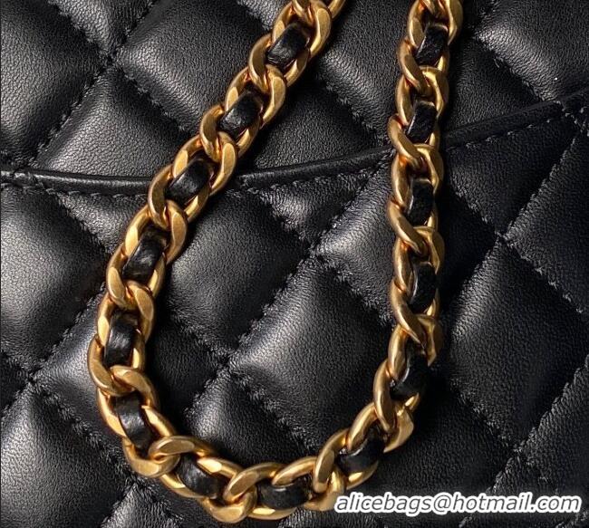 Reasonable Price Chanel Lambskin Leather Flap Bag with Chain Top Handle AS5814 Black 2025