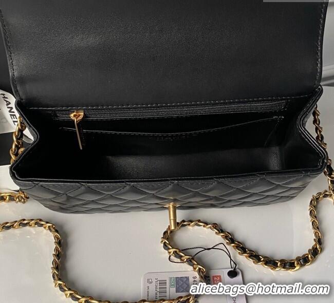 Reasonable Price Chanel Lambskin Leather Flap Bag with Chain Top Handle AS5814 Black 2025
