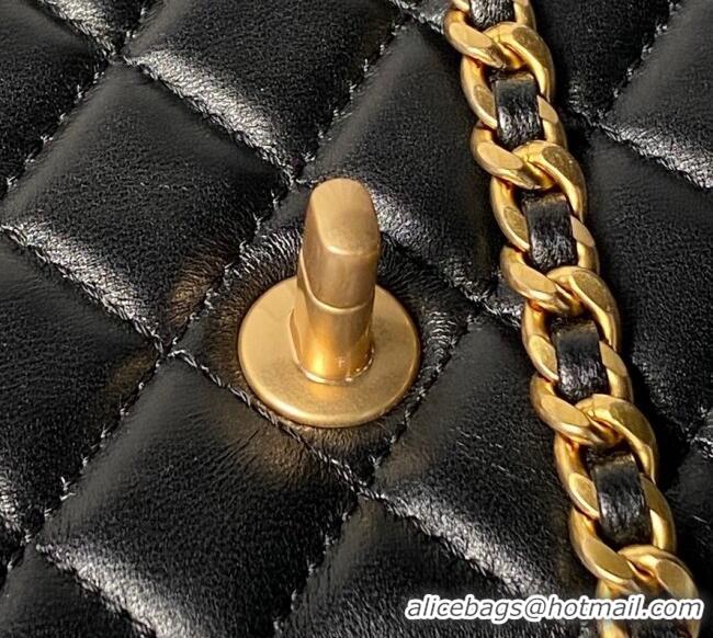 Reasonable Price Chanel Lambskin Leather Flap Bag with Chain Top Handle AS5814 Black 2025