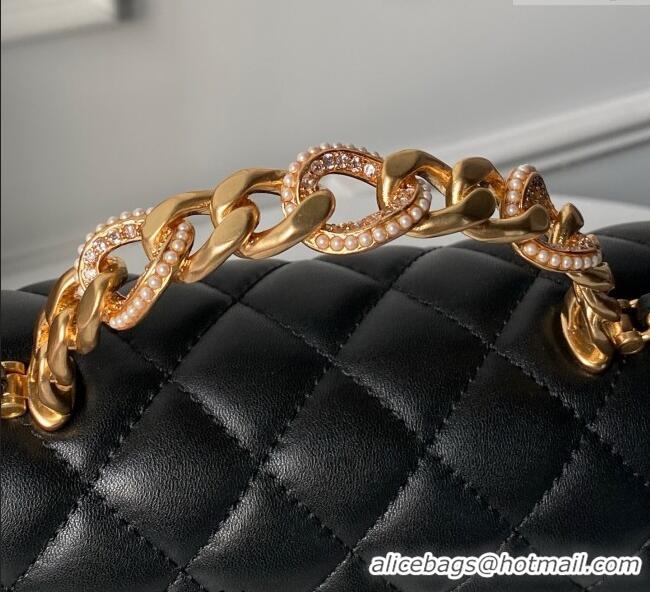 Reasonable Price Chanel Lambskin Leather Flap Bag with Chain Top Handle AS5814 Black 2025
