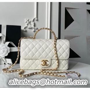 Top Quality Chanel Lambskin Leather Flap Bag with Chain Top Handle AS5814 White 2025