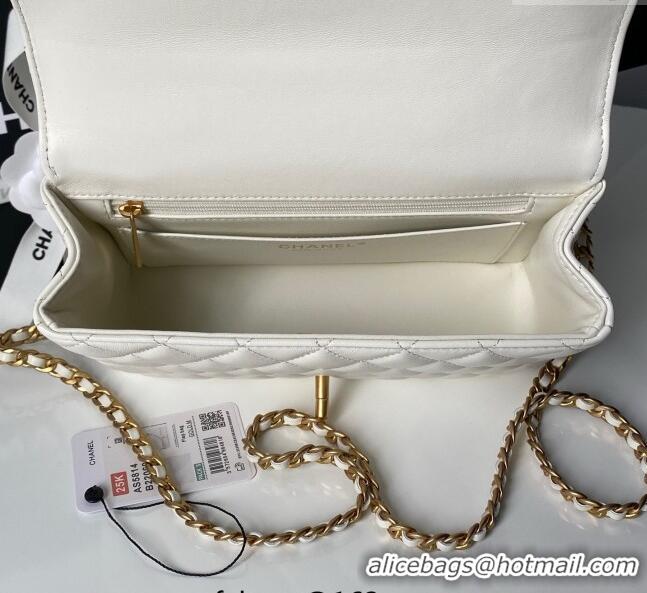 Top Quality Chanel Lambskin Leather Flap Bag with Chain Top Handle AS5814 White 2025