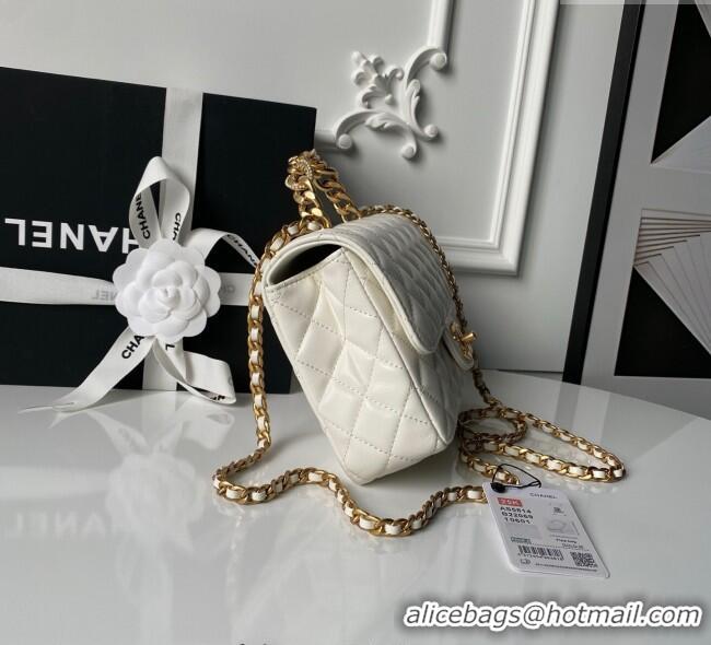 Top Quality Chanel Lambskin Leather Flap Bag with Chain Top Handle AS5814 White 2025