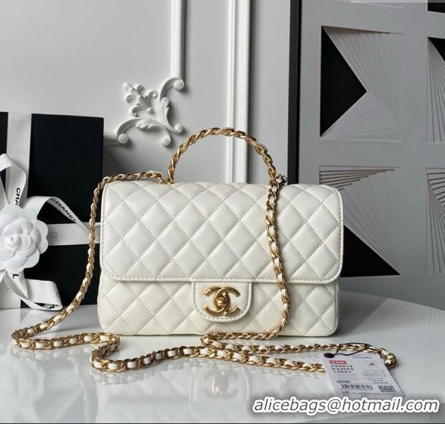 Top Quality Chanel Lambskin Leather Flap Bag with Chain Top Handle AS5814 White 2025