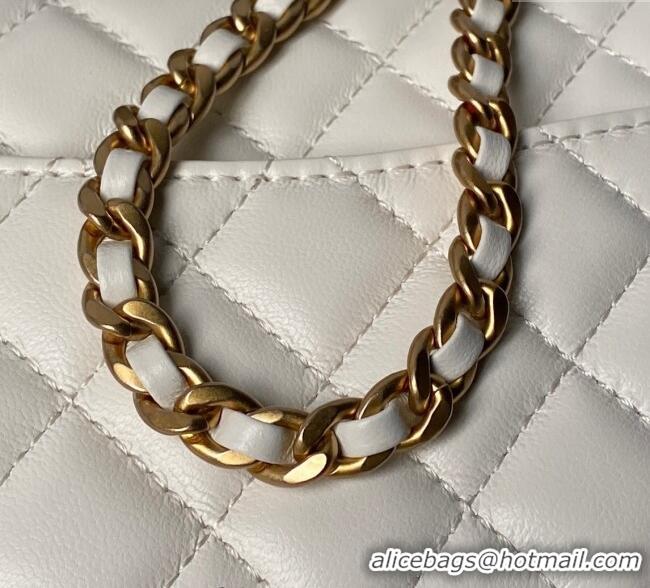 Top Quality Chanel Lambskin Leather Flap Bag with Chain Top Handle AS5814 White 2025