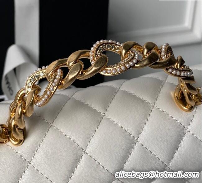 Top Quality Chanel Lambskin Leather Flap Bag with Chain Top Handle AS5814 White 2025