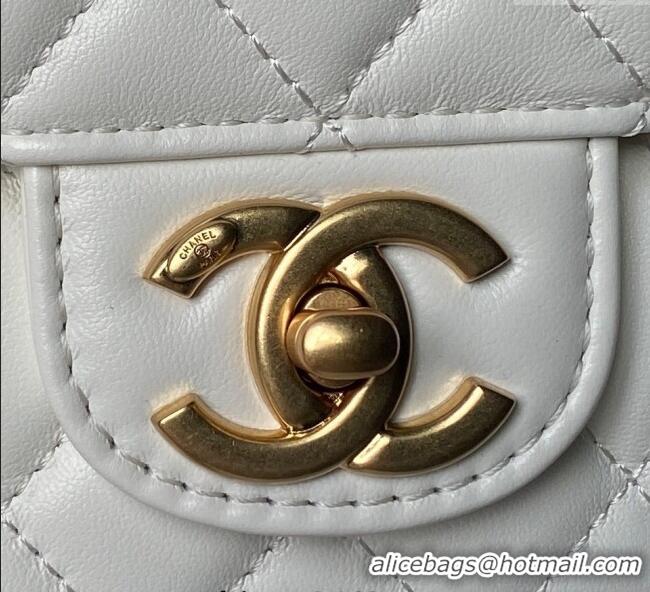 Top Quality Chanel Lambskin Leather Flap Bag with Chain Top Handle AS5814 White 2025