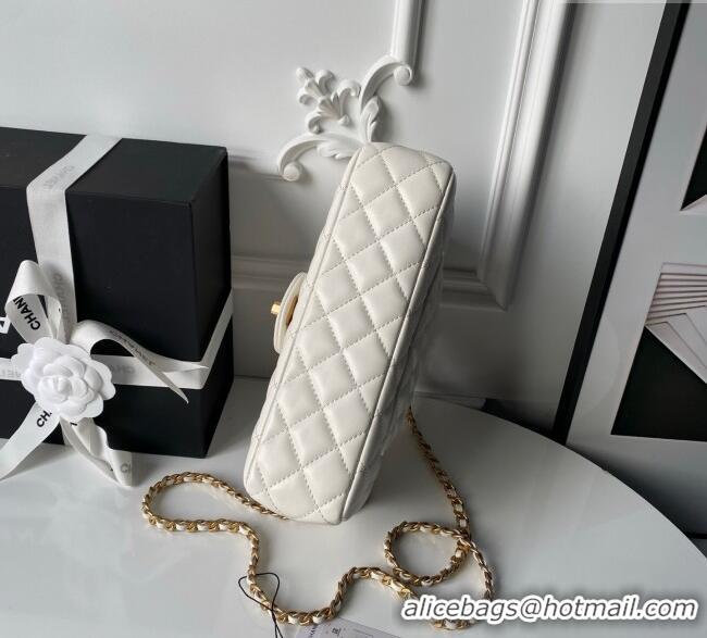 Top Quality Chanel Lambskin Leather Flap Bag with Chain Top Handle AS5814 White 2025