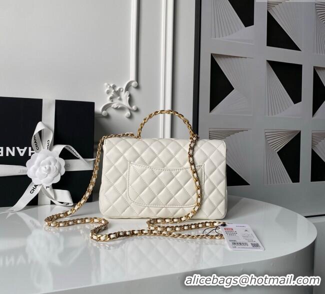 Top Quality Chanel Lambskin Leather Flap Bag with Chain Top Handle AS5814 White 2025