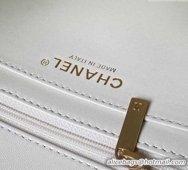 Top Quality Chanel Lambskin Leather Flap Bag with Chain Top Handle AS5814 White 2025