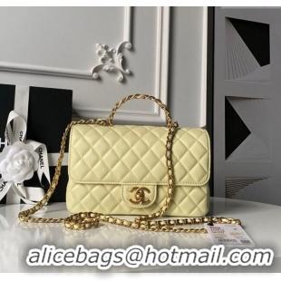 Top Design Chanel Lambskin Leather Flap Bag with Chain Top Handle AS5814 Yellow 2025