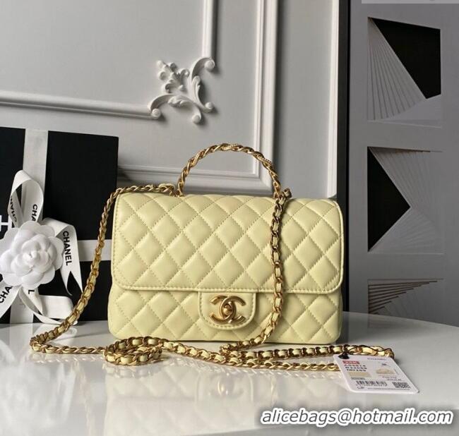 Top Design Chanel Lambskin Leather Flap Bag with Chain Top Handle AS5814 Yellow 2025