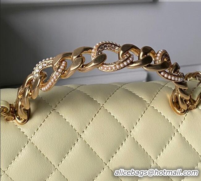 Top Design Chanel Lambskin Leather Flap Bag with Chain Top Handle AS5814 Yellow 2025