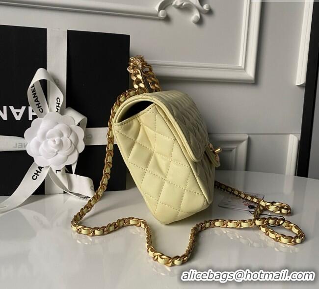 Top Design Chanel Lambskin Leather Flap Bag with Chain Top Handle AS5814 Yellow 2025
