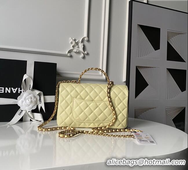 Top Design Chanel Lambskin Leather Flap Bag with Chain Top Handle AS5814 Yellow 2025