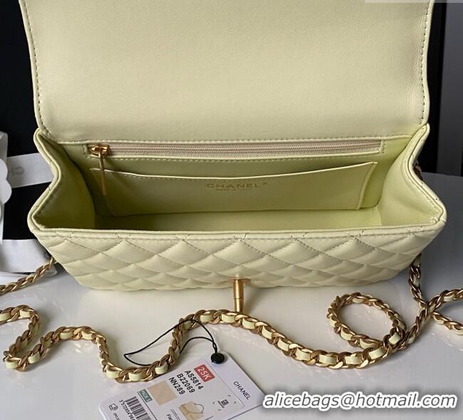 Top Design Chanel Lambskin Leather Flap Bag with Chain Top Handle AS5814 Yellow 2025