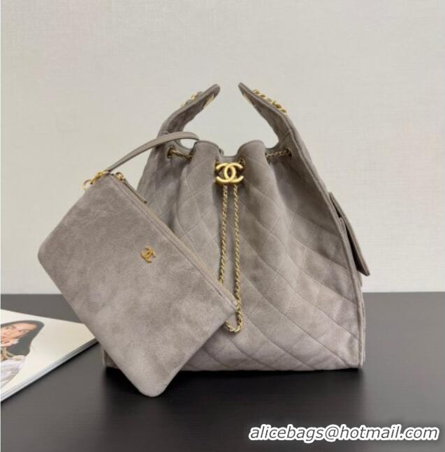 Top Quality Chanel 25 Suede Medium Hobo Handbag AS5311 Grey 2025