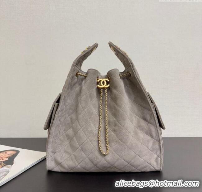 Top Quality Chanel 25 Suede Medium Hobo Handbag AS5311 Grey 2025