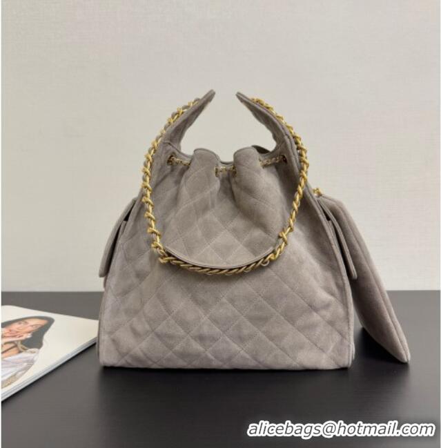 Top Quality Chanel 25 Suede Medium Hobo Handbag AS5311 Grey 2025
