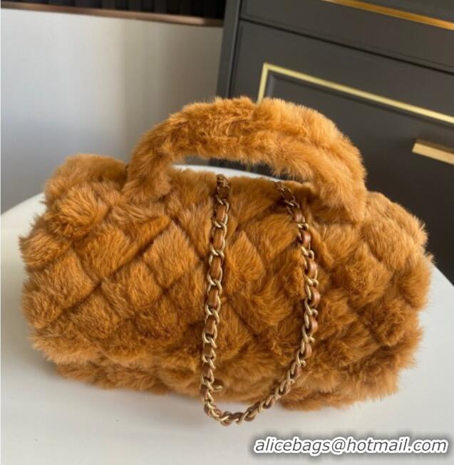 Promotional Chanel Rabbit Fur Mini Classic Handbag With Top Handle AS2431 Brown 2025