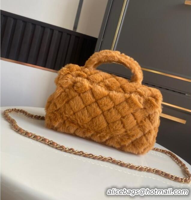 Promotional Chanel Rabbit Fur Mini Classic Handbag With Top Handle AS2431 Brown 2025