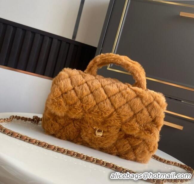 Promotional Chanel Rabbit Fur Mini Classic Handbag With Top Handle AS2431 Brown 2025