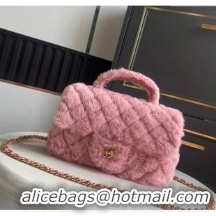 High Quality Chanel Rabbit Fur Mini Classic Handbag With Top Handle AS2431 Pink 2025