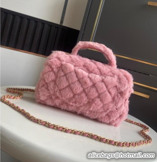 High Quality Chanel Rabbit Fur Mini Classic Handbag With Top Handle AS2431 Pink 2025