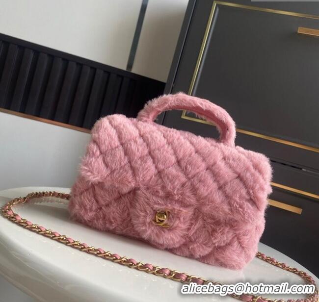 High Quality Chanel Rabbit Fur Mini Classic Handbag With Top Handle AS2431 Pink 2025