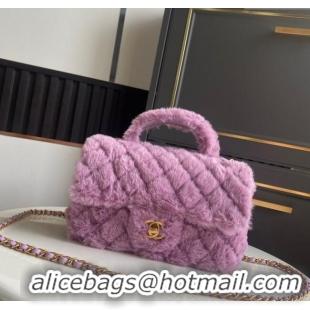New Fashion Chanel Rabbit Fur Mini Classic Handbag With Top Handle AS2431 Purple 2025