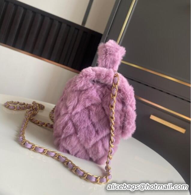 New Fashion Chanel Rabbit Fur Mini Classic Handbag With Top Handle AS2431 Purple 2025