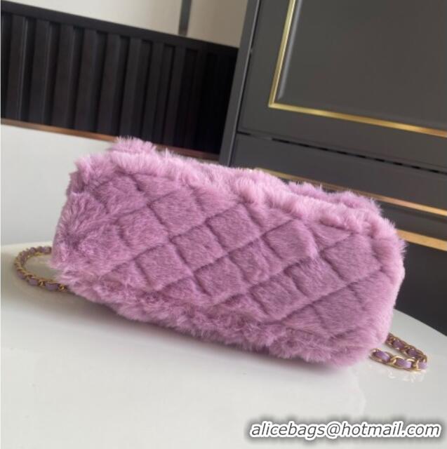 New Fashion Chanel Rabbit Fur Mini Classic Handbag With Top Handle AS2431 Purple 2025