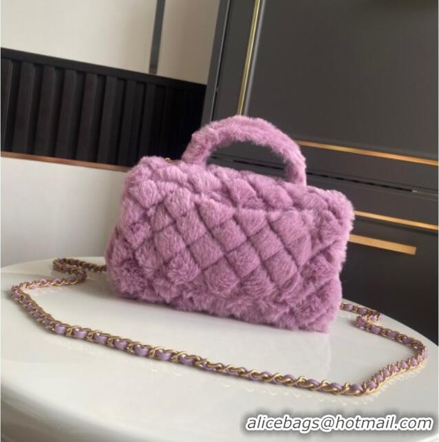 New Fashion Chanel Rabbit Fur Mini Classic Handbag With Top Handle AS2431 Purple 2025