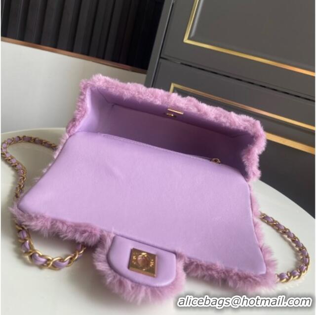 New Fashion Chanel Rabbit Fur Mini Classic Handbag With Top Handle AS2431 Purple 2025